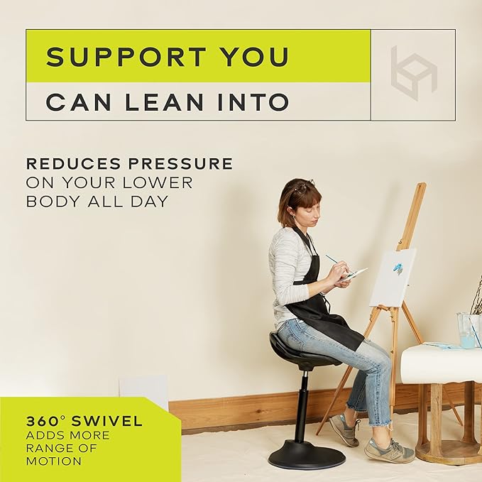 bonVIVO Standing Desk Chair - Ergonomic Chair for Tall Office Desks w/Back Support and Handles for Posture and Balance - Work from Home High Stool - Khaki - LeafyLoom