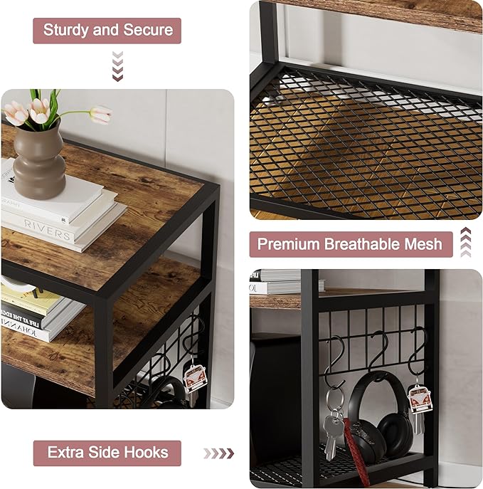 VECELO 70" TV Stand for 65/70/75 Inch Television, Entertainment Center with Storage Shelves & Hooks, 3-Tier Modern Wooden Console Table for Living, Bedroom and Gaming Room, Rustic Brown - LeafyLoom