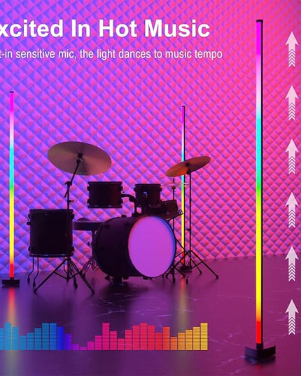 RGB Smart Corner Floor Lamps for Living Room, 2 Sets Floor Lamp for Bedroom, LED Corner Lamp with App and Remote Control, 16 Million Colors & 68+ Scene, Music Sync, Timer Setting Black - LeafyLoom