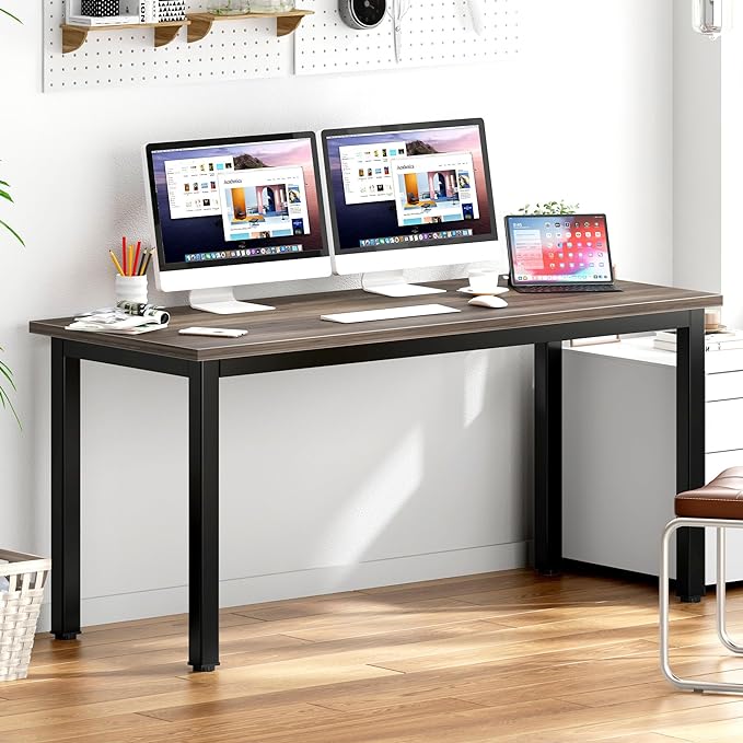 DlandHome Computer Desk Home Office Table Writing Desk Study Table Gaming Desk Worstation (63 inch, Walnut) - LeafyLoom
