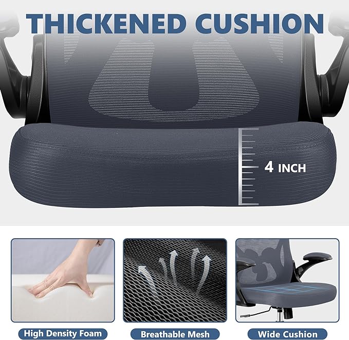 Office Chair Desk Chair, Ergonomic Mesh Computer Chair Home Office Desk Chairs, Swivel Task Chair Mid Back Breathable Rolling Chair with Adjustable Lumbar Support Flip Up Armrest (Dark Gray) - LeafyLoom