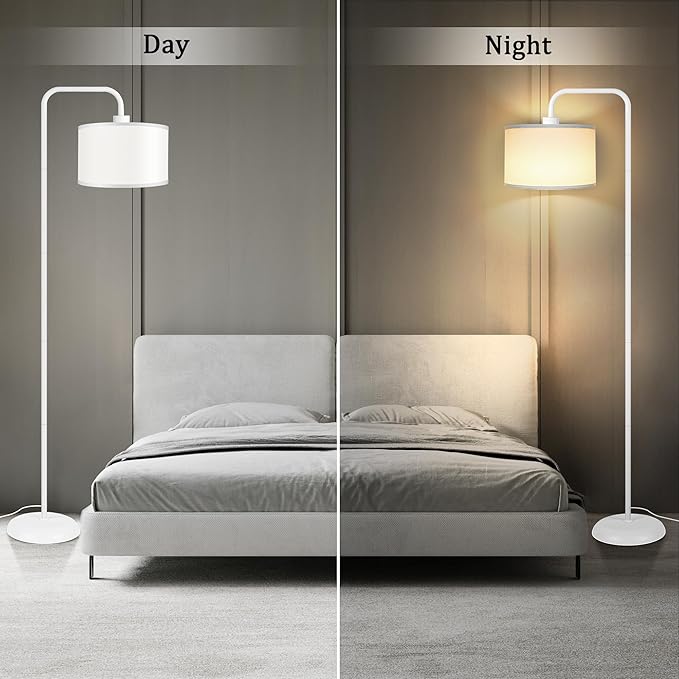 [Upgraded] LED Floor Lamp for Living Room, 3 Color Temperature Floor Lamp with Foot Switch Modern Standing Lamp Tall Pole Floor Reading Lamp for Bedroom, Study Room, Office, 9W Bulb Included, White - LeafyLoom