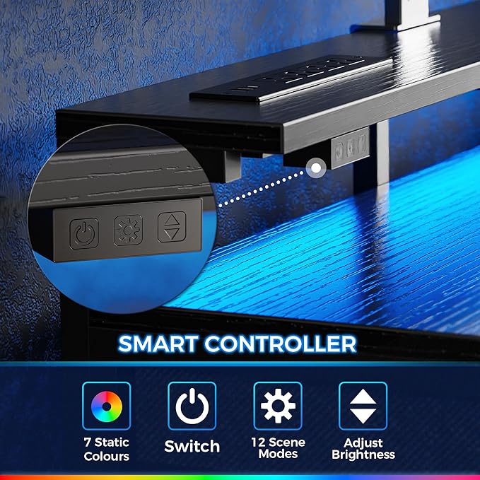 Gaming Desk with 6 Drawers, Computer Desk with LED Lights Power Outlets and Type-C, 39 Inch Office Desk with Storage, Monitor Stand, Writing Desk Work Desk Home Office, Bedroom, Study, Black - LeafyLoom