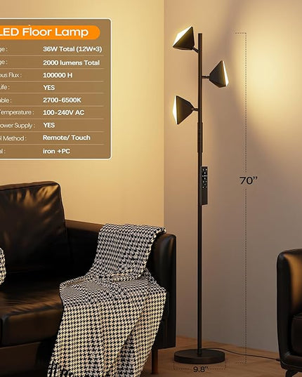 RGBCW Floor Lamp, 36W Color Changing LED Tree Floor Lamp, Stepless Dimmable Tall Standing Lamp with Remote & Touch Control, 2700K-6500K Modern Floor Lamps for Living Room, Bedroom, Gaming Room,Office - LeafyLoom