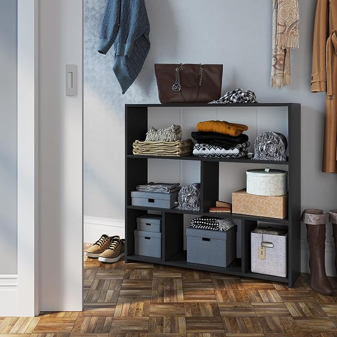 Art in Moveis Mid Century Modern Bookshelf, 6 Cube Storage Shelf - 3 Tier Retro Bookshelf CARB-Free Engineered Wood - Black - LeafyLoom