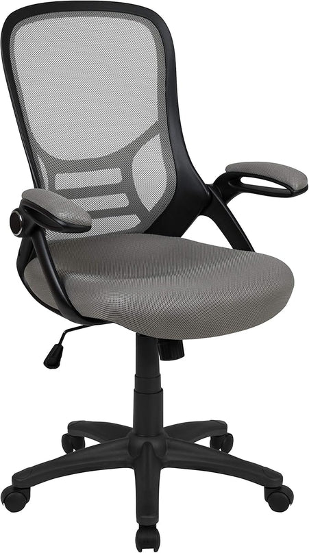 Flash Furniture Porter High-Back Swivel Office Chair with Adjustable Lumbar Support and Seat Height, Ergonomic Mesh Desk Chair with Flip-Up Armrests, Gray/Black - LeafyLoom