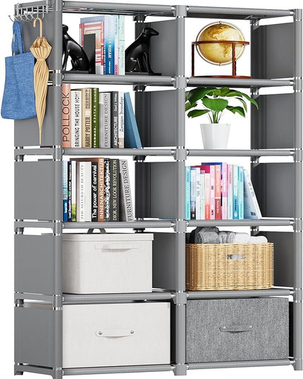 Mavivegue Bookshelf,10 Cube Storage Organizer,Book Shelf Organizer,Tall Bookcase Shelf,Book Cases/Shelves,Grey Cube Shelf,Cubbies Closet Storage Organizer Shelves for Bedroom,Living Room,Home,Office - LeafyLoom