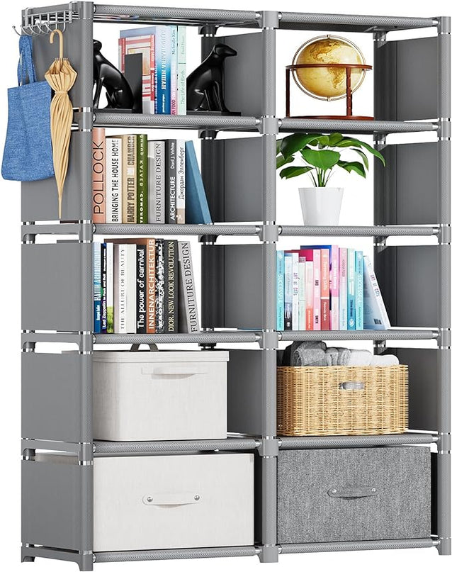 Mavivegue Bookshelf,10 Cube Storage Organizer,Book Shelf Organizer,Tall Bookcase Shelf,Book Cases/Shelves,Grey Cube Shelf,Cubbies Closet Storage Organizer Shelves for Bedroom,Living Room,Home,Office - LeafyLoom