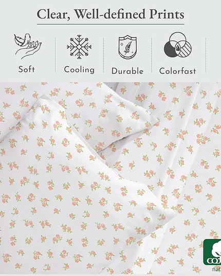 California Design Den Floral Pattern Bed Sheet Set Queen Size, 100% Cotton Sateen 4 Pc Deep Pocket Queen Sheets & Pillowcase Set - Chic Floral - LeafyLoom