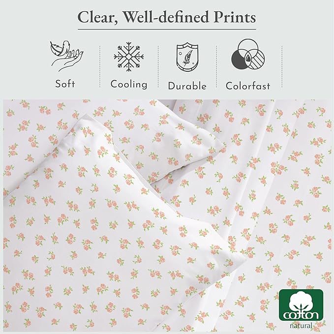 California Design Den Floral Pattern Bed Sheet Set Queen Size, 100% Cotton Sateen 4 Pc Deep Pocket Queen Sheets & Pillowcase Set - Chic Floral - LeafyLoom