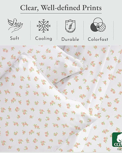 California Design Den King Floral Sheet Set, 4 Pc 100% Cotton Sateen Sheets King Size Sheets Set Deep Pockets & Pillowcase Set - Chic Floral - LeafyLoom
