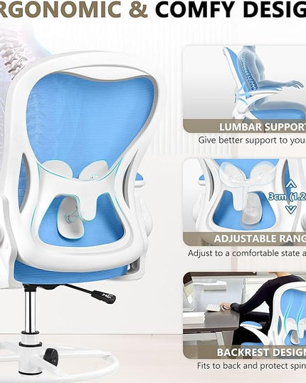 Drafting Chair, Tall Office Chair Ergonomic Standing Desk chair, Lumbar Support Computer Chair Swivel Task Rolling Chair with Adjustable Flip-up Armrests & Foot Ring (Sky Blue) - LeafyLoom