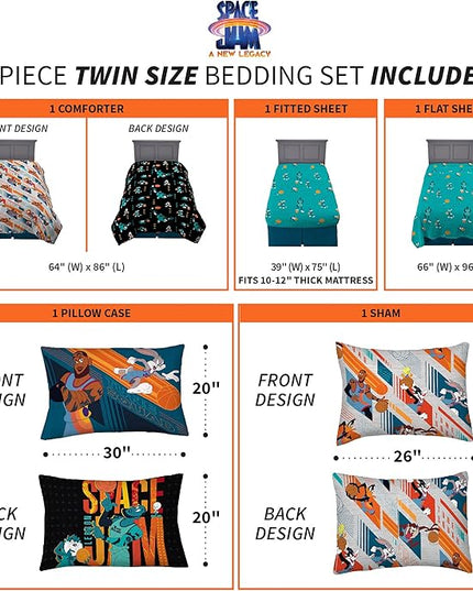 Franco Kids Bedding Super Soft Comforter and Sheet Set with Sham, 5 Piece Twin Size, Space Jam 2 A New Legacy - LeafyLoom