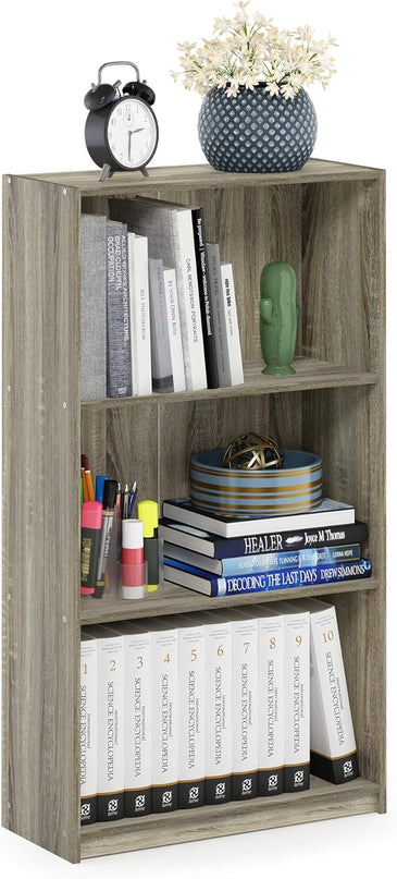 FURINNO Basic 3-Tier Bookcase Storage Shelves, Sonoma Oak - LeafyLoom