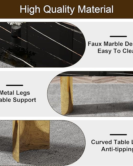 NicBex Modern Minimalist Dining Table The Black Patterned Glass Desktop is Equipped with Golden Metal Legs Suitable for Restaurants and Living Rooms, Black + Gold - LeafyLoom