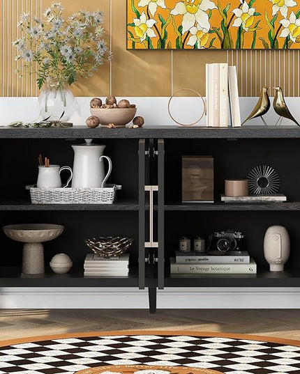 Merax Wood Sideboard Buffet Cabinet with Storage, 4 Door Farmhouse Cupboard w/Adjustable Shelves, Console Table for Kitchen, Dining/Living Room, Black - LeafyLoom