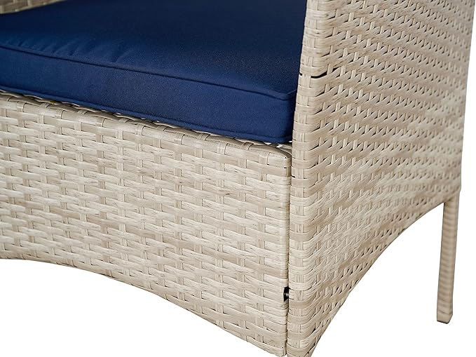 BTEXPERT Outdoor Wicker Conversation 3 Piece Bistro Set Garden Patio Yard Porch Furniture Space Saving Pe Rattan 2 Chairs Cushions Side Storage Glass Table Stone Gray/Navy Blue 3pc - LeafyLoom