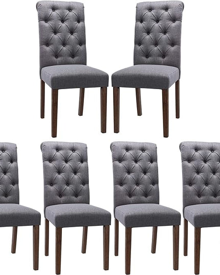 COLAMY Button Tufted Diner Chair Set of 6, Upholstered Stylish Fabric Accent Parsons Chairs with Solid Wood Legs and Padded Seat for Dining Room, Kitchen - Grey - LeafyLoom