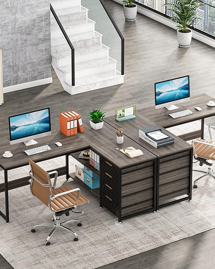 59-Inch L Shaped Desk with Drawers, Large Computer Desk with Storage Shelves, Reversible L-Shaped Corner Desk Workstation for Home Office - LeafyLoom