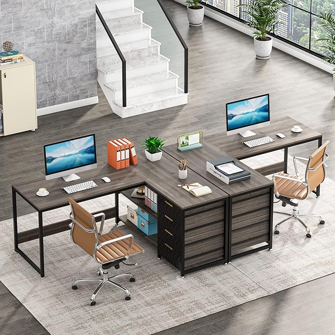 59-Inch L Shaped Desk with Drawers, Large Computer Desk with Storage Shelves, Reversible L-Shaped Corner Desk Workstation for Home Office - LeafyLoom