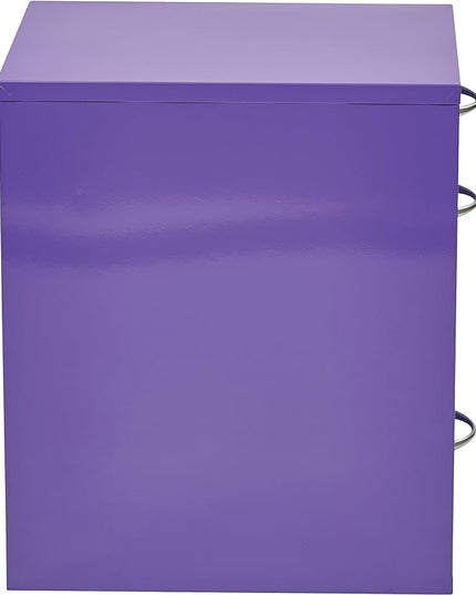 OSP Home Furnishings HPB Heavy Duty 3-Drawer Metal File Cabinet for Standard Files and Office Supplies, Purple Finish - LeafyLoom