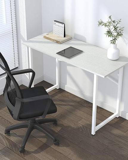 Folding Desk 47 inch No Assembly Required Home Office Table, Writing Gaming Computer Camping Desk, White - LeafyLoom