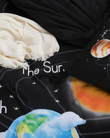 Solar System Comforter Set Queen Universe Planets Theme Bedding Set 3 Pieces 1 Space Comforter and 2 Pillow Shams for Boys Girls Kids Ultra-Soft Microfiber All Seasons for Bedroom Sofa - LeafyLoom