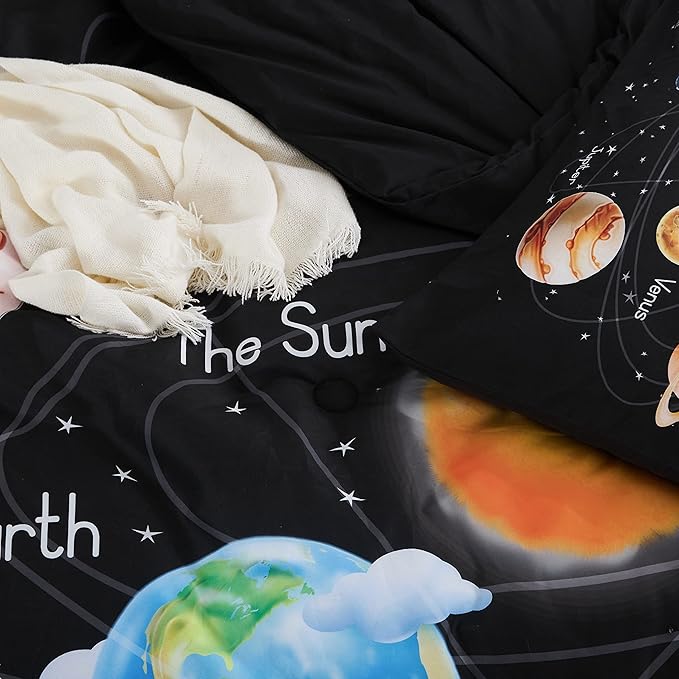 Solar System Comforter Set Queen Universe Planets Theme Bedding Set 3 Pieces 1 Space Comforter and 2 Pillow Shams for Boys Girls Kids Ultra-Soft Microfiber All Seasons for Bedroom Sofa - LeafyLoom