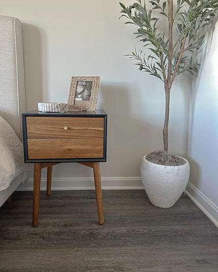 Nathan James Harper Modern Nightstand Side Accent or End Table with Storage Drawer, Set of 2, Black/Brown - LeafyLoom