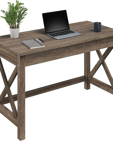 Lavish Home Writing Desk with X-Pattern Legs for Office, Bedroom, Computer, or Craft Table, 47-Inch Long, Light Tan Woodgrain - LeafyLoom