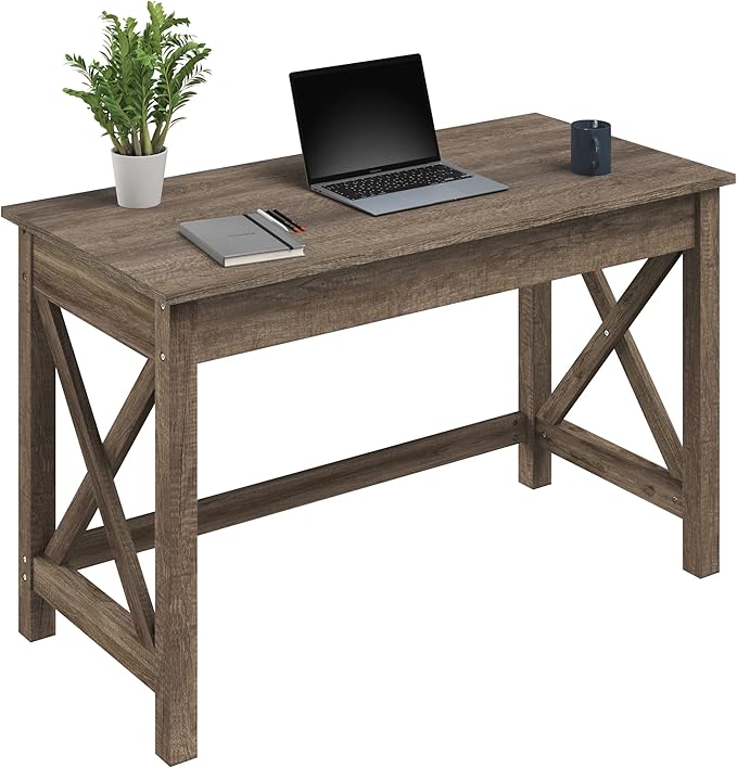 Lavish Home Writing Desk with X-Pattern Legs for Office, Bedroom, Computer, or Craft Table, 47-Inch Long, Light Tan Woodgrain - LeafyLoom