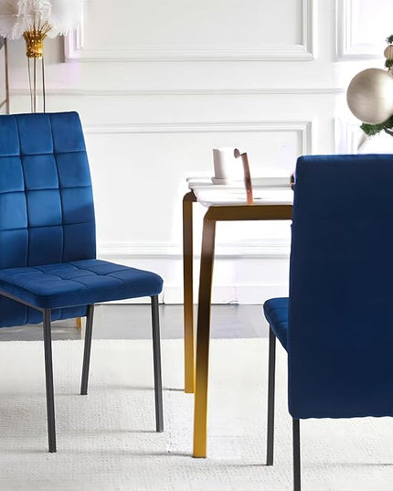 NicBex Velvet Dining Chairs, Upholstered Reception Chairs, High Back Nordic Dining Chair with Metal Legs for Home Kitchen, Living Room, Set of 4, Blue - LeafyLoom