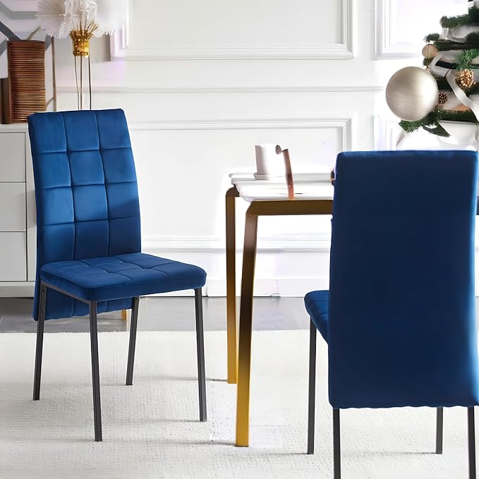 NicBex Velvet Dining Chairs, Upholstered Reception Chairs, High Back Nordic Dining Chair with Metal Legs for Home Kitchen, Living Room, Set of 4, Blue - LeafyLoom