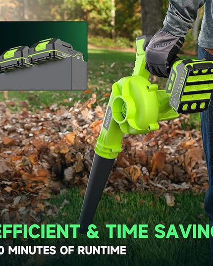Leaf Blower Cordless with 2 Batteries and Charger, 20V Electric Leaf Blower 120MPH Small Leaf Blower, Lightweight Battery Leaf Blower Yard Tools Grass Blowers for Lawn Care Patio Backyard Garden Floor - LeafyLoom