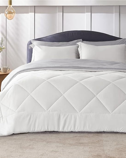 Bedsure Ivory Queen Comforter Set - 7 Pieces Reversible Queen Bed in a Bag, Queen Bed Set Ivory and Grey with Comforters, Sheets, Pillowcases & Shams - LeafyLoom