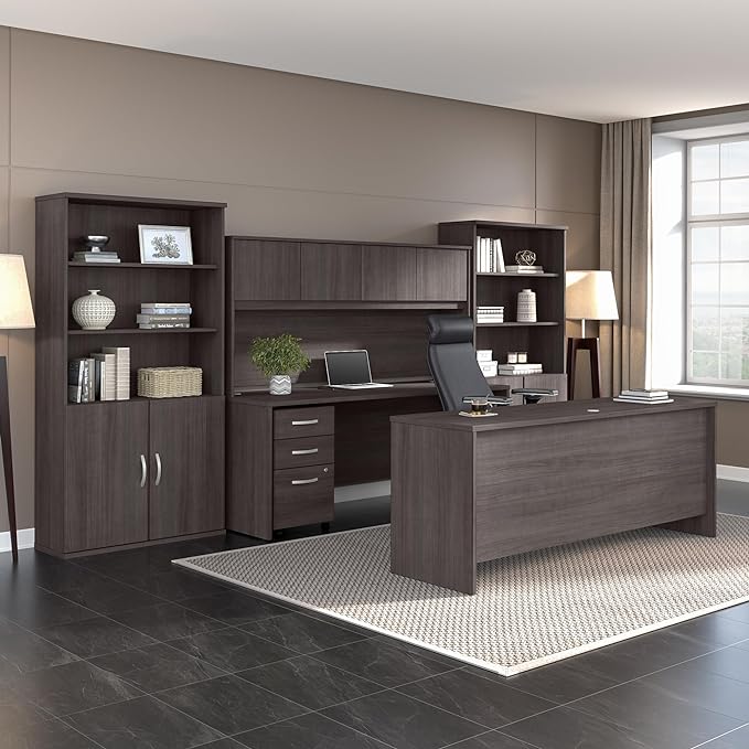 Bush Business Furniture Studio C Tall 5 Shelf Bookcase in Storm Gray, Large Bookshelf for Home or Professional Office - LeafyLoom
