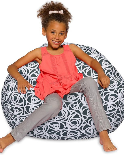 Posh Creations Bean Bag Chair for Kids, Teens, and Adults Includes Removable and Machine Washable Cover, 38in - Large, Canvas Roses Gray - LeafyLoom