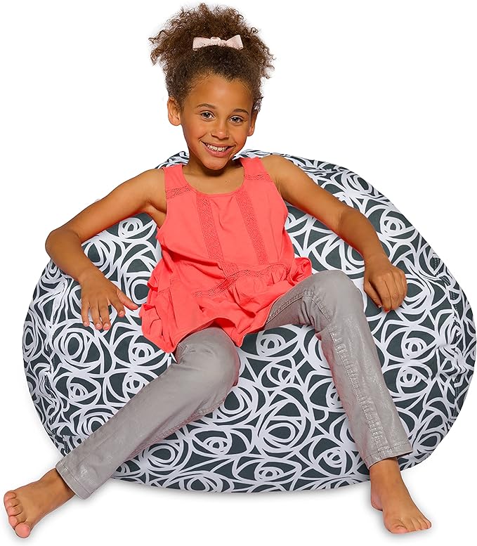 Posh Creations Bean Bag Chair for Kids, Teens, and Adults Includes Removable and Machine Washable Cover, 38in - Large, Canvas Roses Gray - LeafyLoom