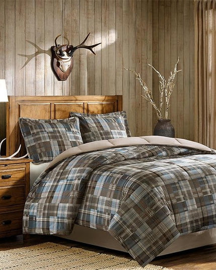 Woolrich Comforter Set, Cabin Lodge, Warm Cover for Colder Season, Modern Cottage-Inspired Down Alternative Ultra Soft Microfiber Bedding, Matching Sham, Plaid Grey/Blue Twin 2 Piece - LeafyLoom