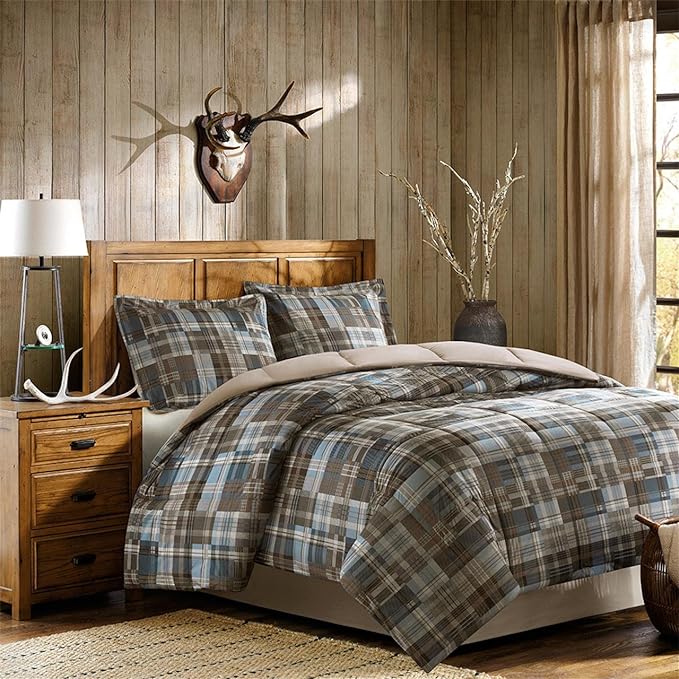 Woolrich Comforter Set, Cabin Lodge, Warm Cover for Colder Season, Modern Cottage-Inspired Down Alternative Ultra Soft Microfiber Bedding, Matching Sham, Plaid Grey/Blue Twin 2 Piece - LeafyLoom