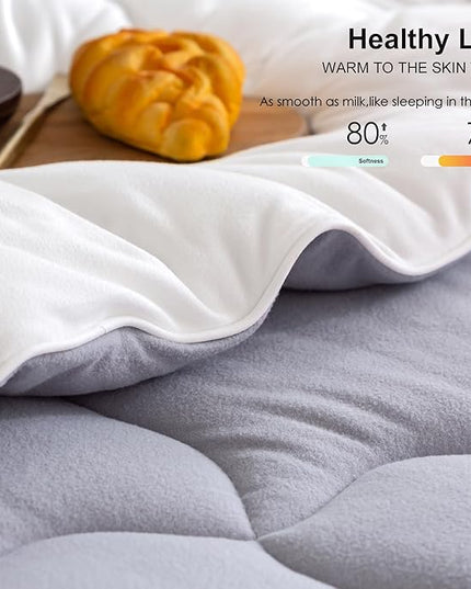 COTTEBED Ultra-Soft Reversible Warm Comforter Set Twin Sized, Winter Milk Cup Grey White Breathable Bedding Down Alternative Comforter for Boy Kids Girl School College Dorm Christmas, Twin/TwinXL - LeafyLoom