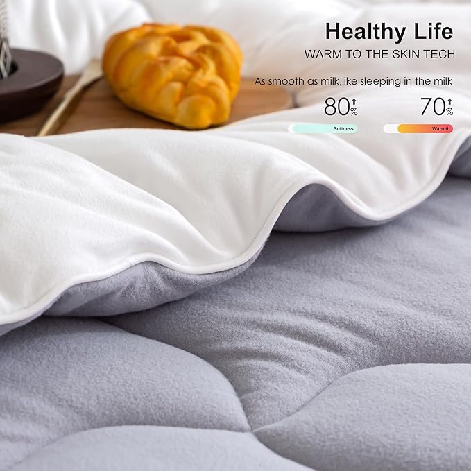 COTTEBED Ultra-Soft Reversible Warm Comforter Set Twin Sized, Winter Milk Cup Grey White Breathable Bedding Down Alternative Comforter for Boy Kids Girl School College Dorm Christmas, Twin/TwinXL - LeafyLoom