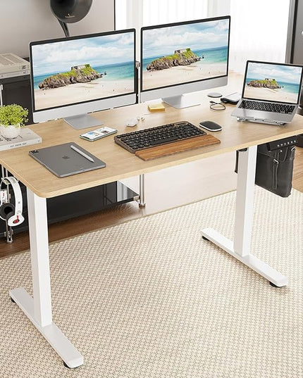 STARY Electric Memory Preset 48 x 24 Inches Adjustable Height Computer Workstation Sit Stand Home Office Desk with Splice Board, 4824, Castin Oak Desktop/White Frame - LeafyLoom