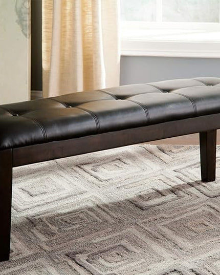 Signature Design by Ashley Hammis Rake Back Dining Room Chair, Set of 2, Dark Brown Haddigan Traditional Upholstered Dining Room Bench, Dark Brown - LeafyLoom