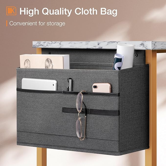 ODK Computer Desk Large Office Desk, 55 Inch Gaming Desk with Storage, Modern PC Desk Work Table with Headphone Hook for Home Office, White Marble + Gold Leg - LeafyLoom