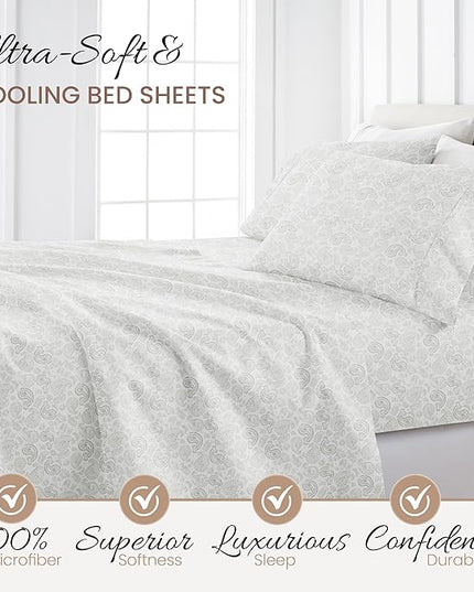 Linen Market 4 Piece King Sheet Set (Light Gray Floral) - Sleep Better Than Ever with These Ultra-Soft & Cooling Bed Sheets for Your King Size Bed - Deep Pocket Fits 16" Mattress - LeafyLoom