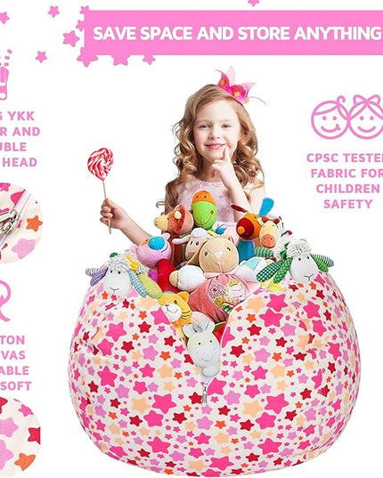 Wekapo Stuffed Animal Storage Bean Bag Chair Cover for Kids | Stuffable Zipper Beanbag for Organizing Children Plush Toys Large Premium Cotton Canvas (Small star, X-Large) - LeafyLoom