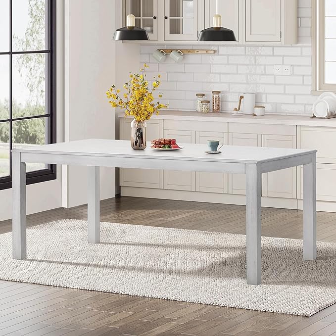 COLAMY Wood Dining Table for 4 6 People, Rectangle Wooden Kitchen Table with Square Legs, Farmhouse Dinner Table for Dining Room, Office, White - LeafyLoom