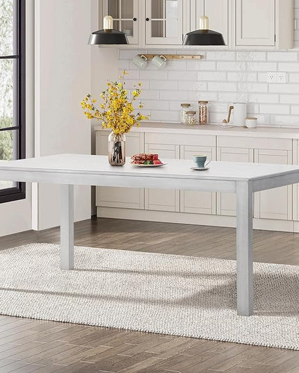 COLAMY 5-Piece Dining Table Set for 4, 60" Kitchen Wood Table with 4 Corduroy Dining Room Chairs, White/Beige - LeafyLoom