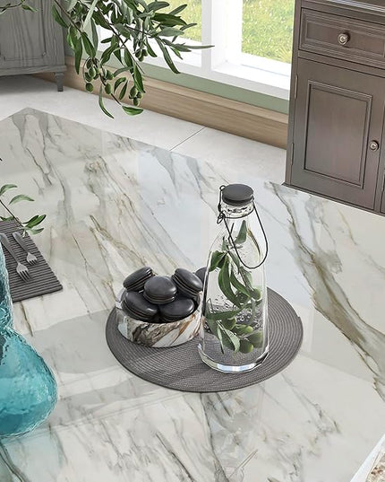5-piece Counter Height Dining Set One Faux Marble Table and 4 Upholstered-Seat Chairs for Kitchen and Living Room Furniture, Blue - LeafyLoom